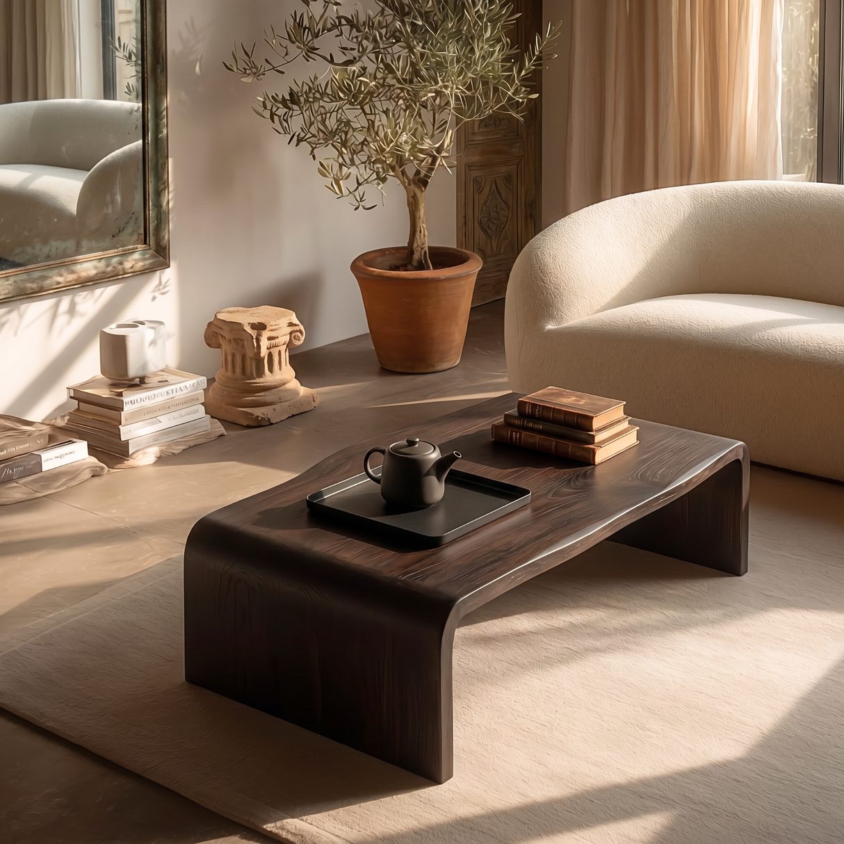 Solid Wood Coffee Table with Waterfall Side Panels