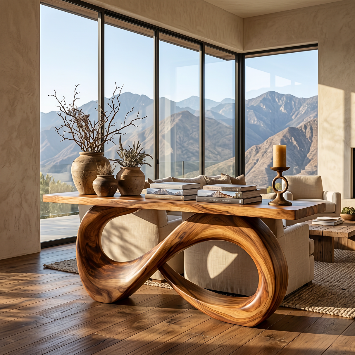 Solid Wood Console Table with Organic Loop Base