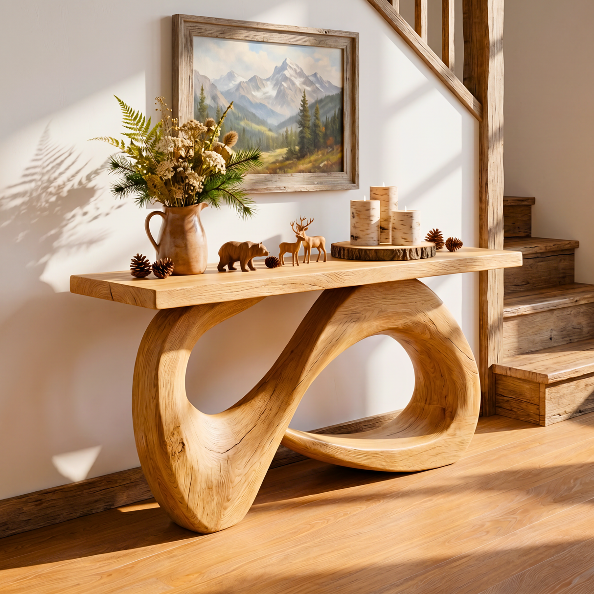 Solid Wood Console Table with Organic Loop Base