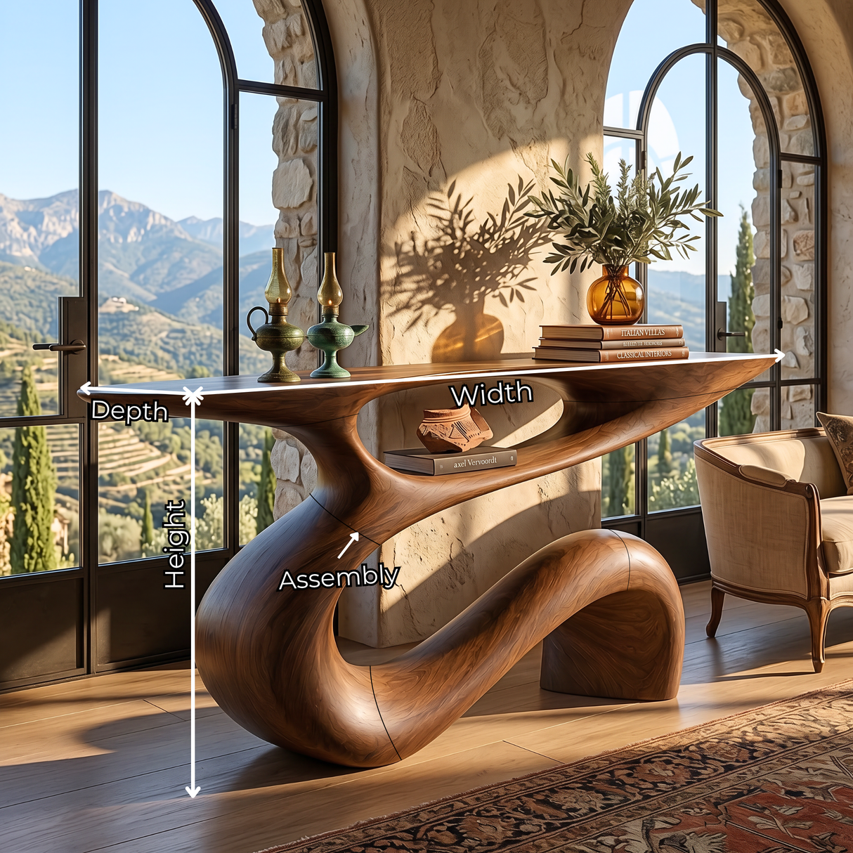 Solid Wood Console Table with Flowing Open Sculptural Base