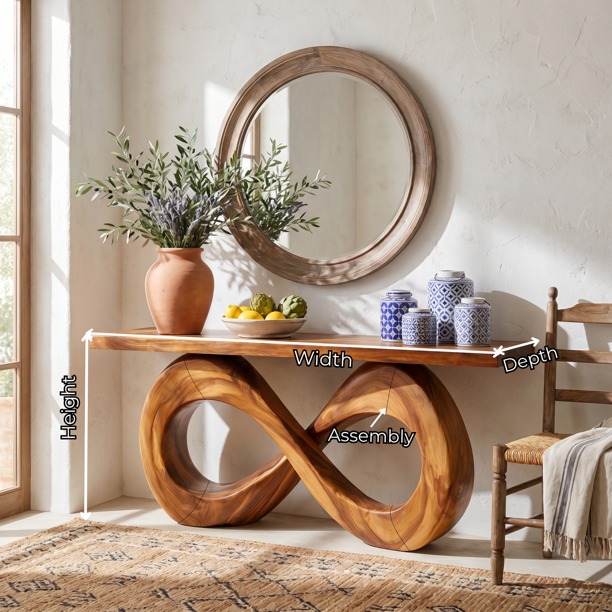 Solid Wood Console Table with Double Loop Sculptural Base