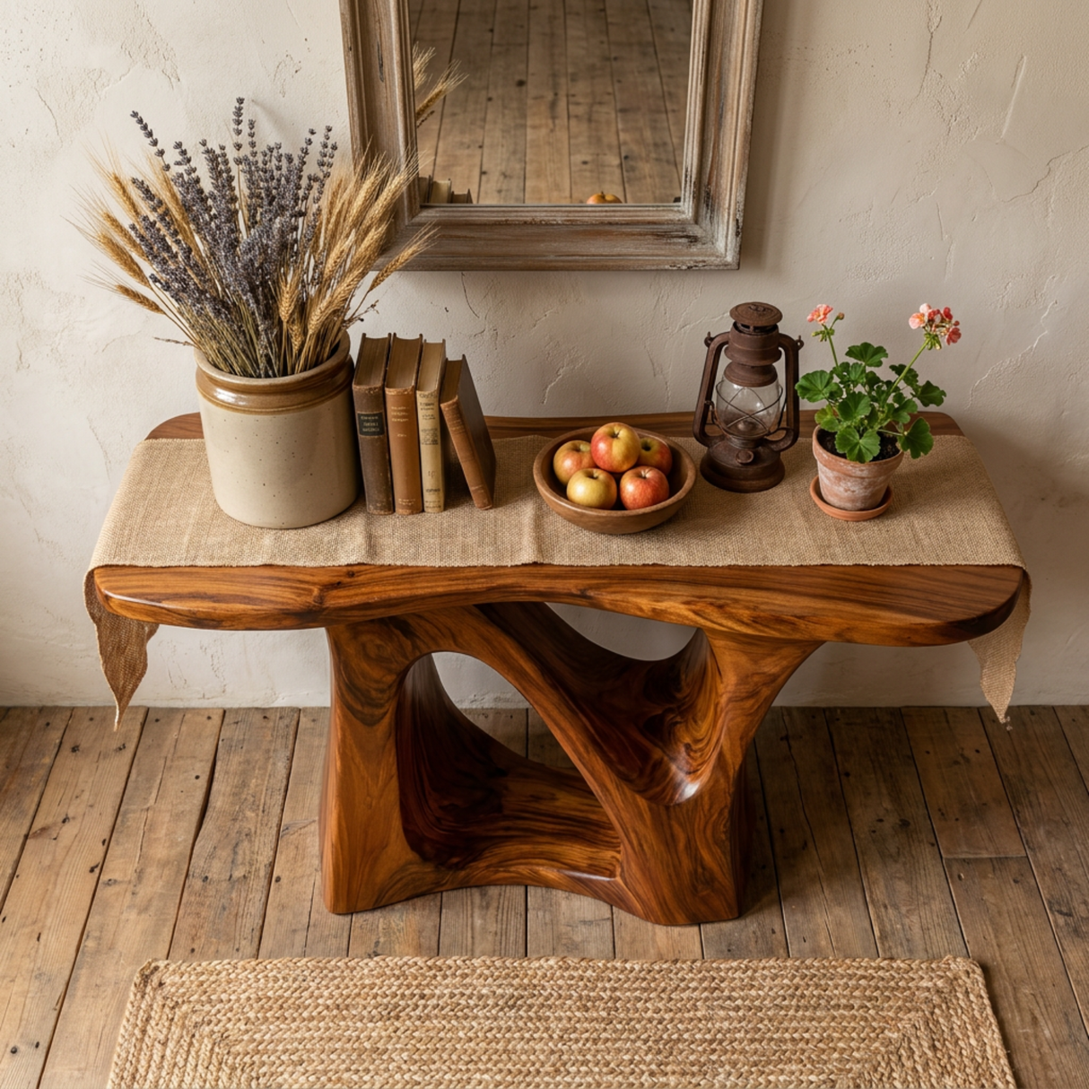 Solid Wood Console Table with Sculptural Open Arch Base