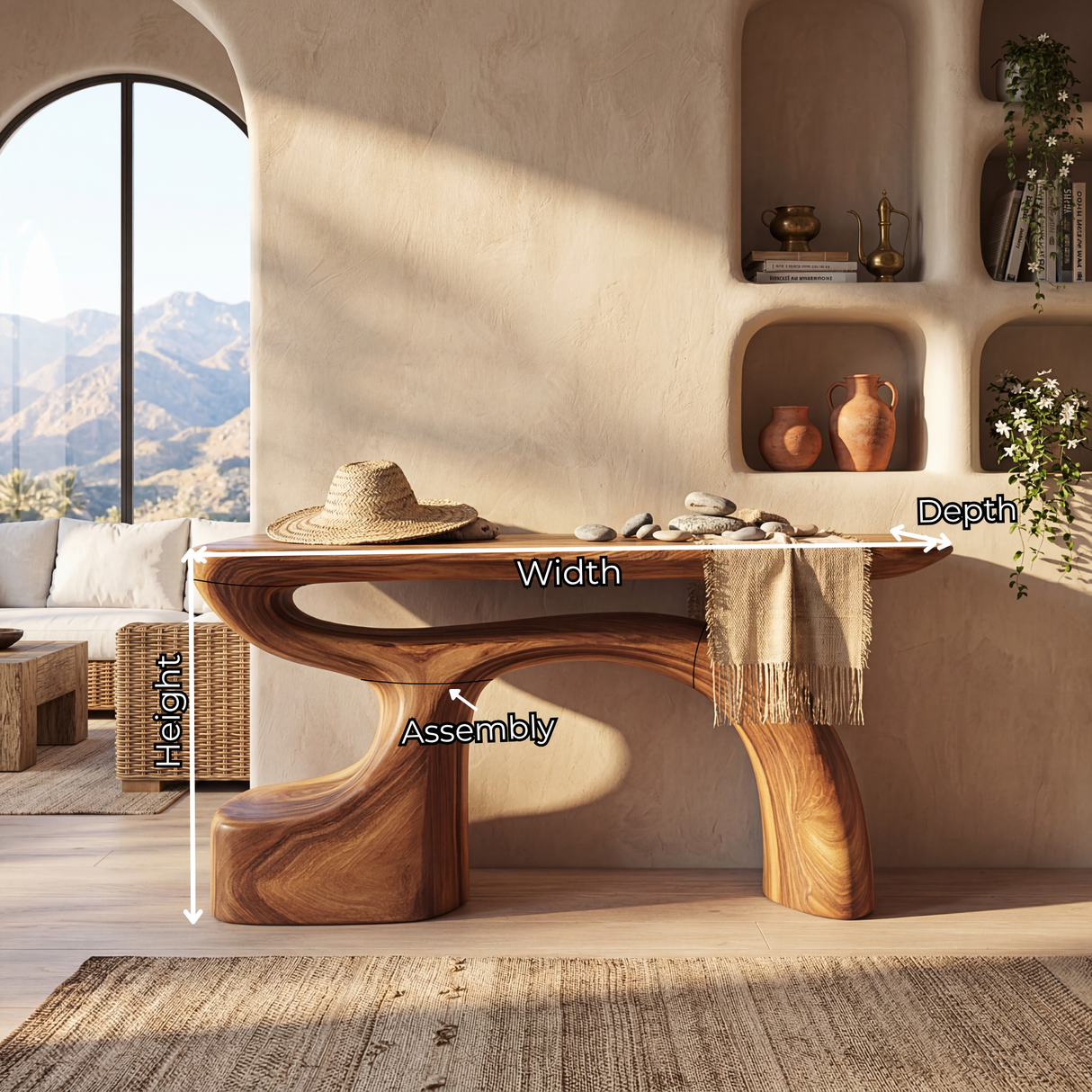 Organic Solid Wood Console Table with Sculpted Arch Base