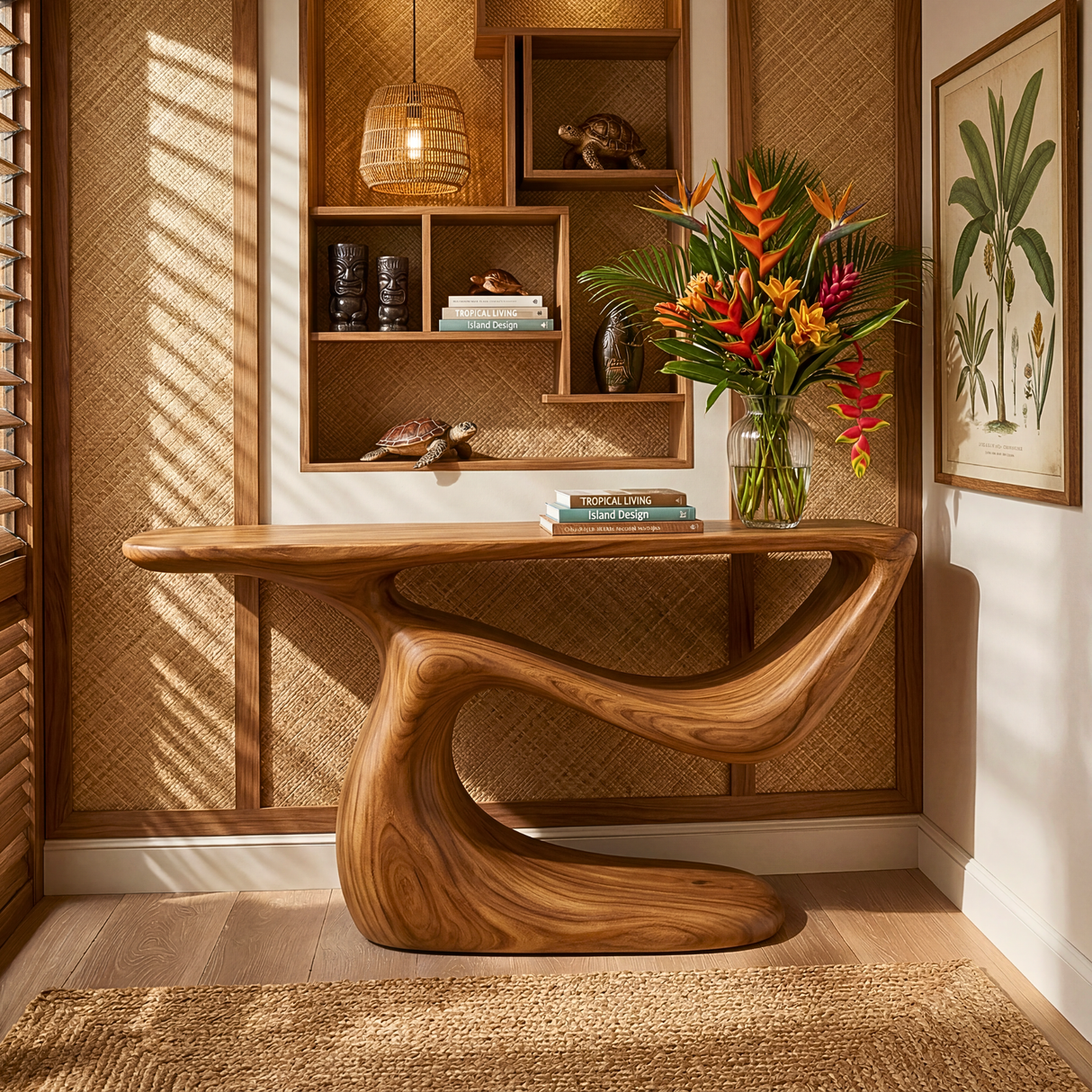 Sculptural Solid Wood Console Table with Organic Curved Base