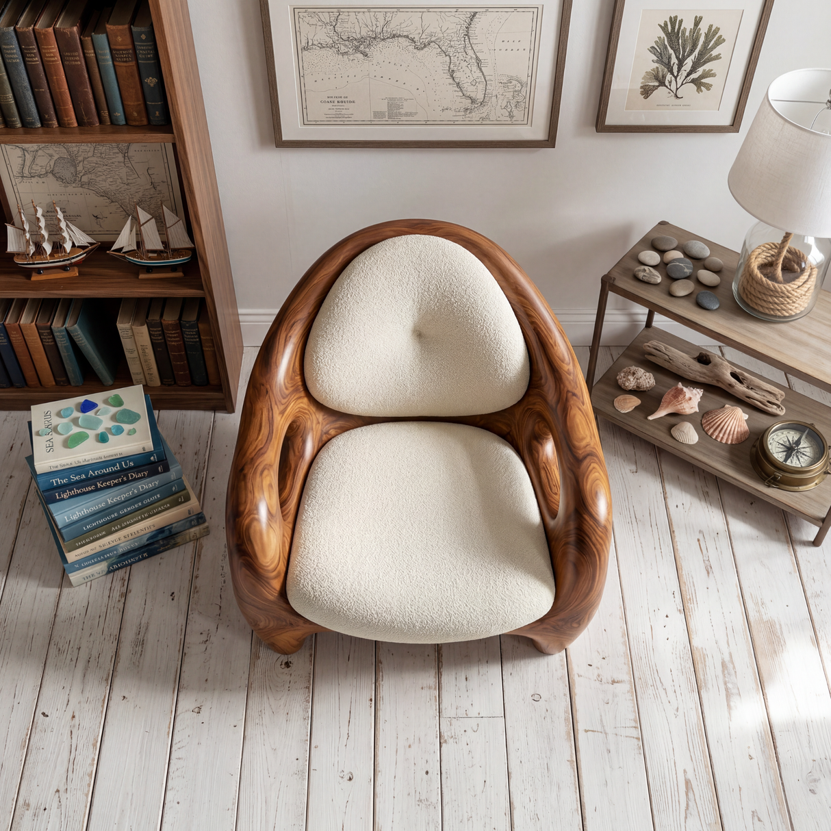 Sculptural Solid Wood Lounge Chair with Organic Open Armrests