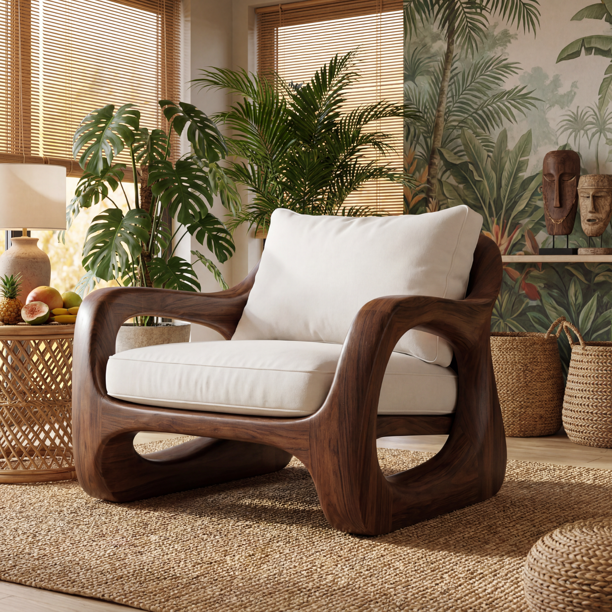 Organic Solid Wood Accent Chair with Sculptural Open Frame