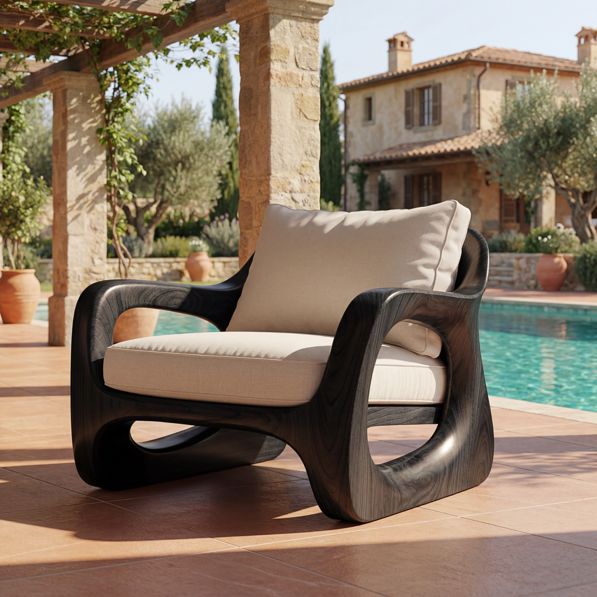 Organic Solid Wood Accent Chair with Sculptural Open Frame