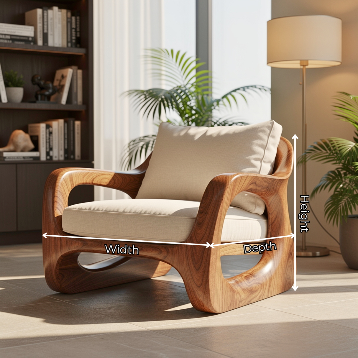 Organic Solid Wood Accent Chair with Sculptural Open Frame