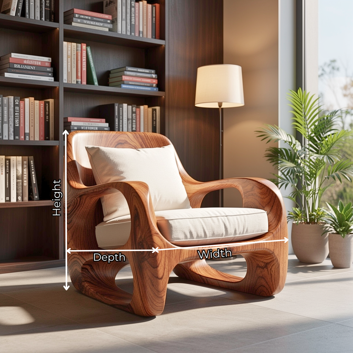 Sculptural Solid Wood Accent Chair with Curved Open Arms