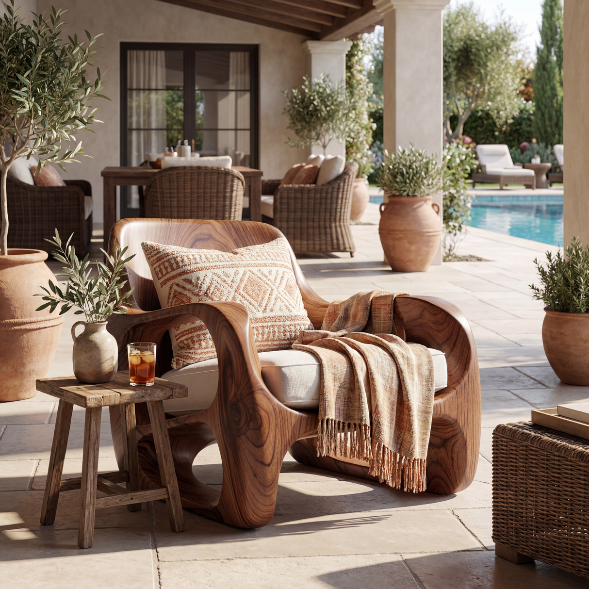 Sculptural Solid Wood Accent Chair with Curved Open Arms