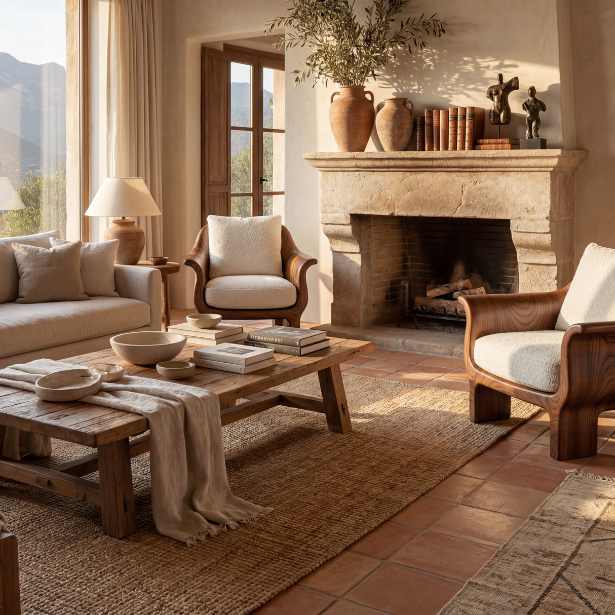 Solid Wood Lounge Chair with Rounded Back and Sculptural Frame