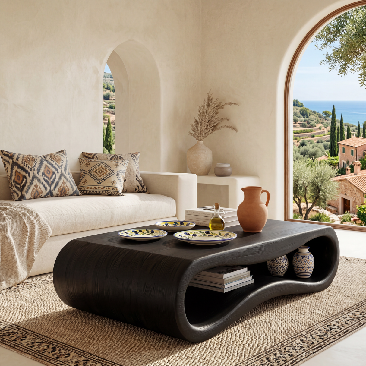 Organic Solid Wood Coffee Table with Sculptural Open Base