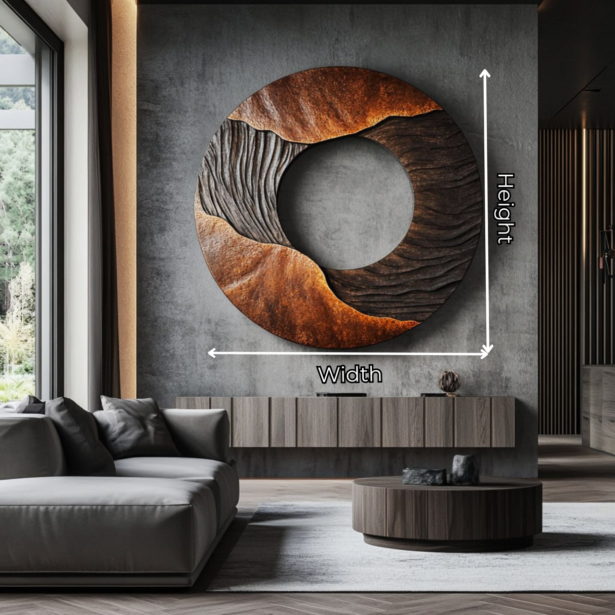 Round Solid Wood Wall Art with Open Center Relief Design