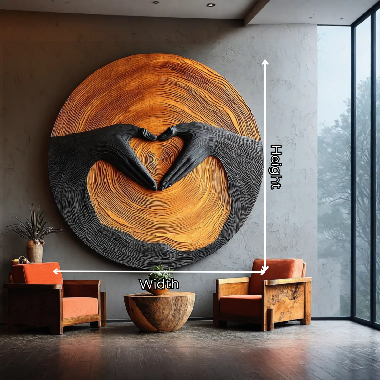 Solid Wood Wall Art with Heart Hands Relief Design