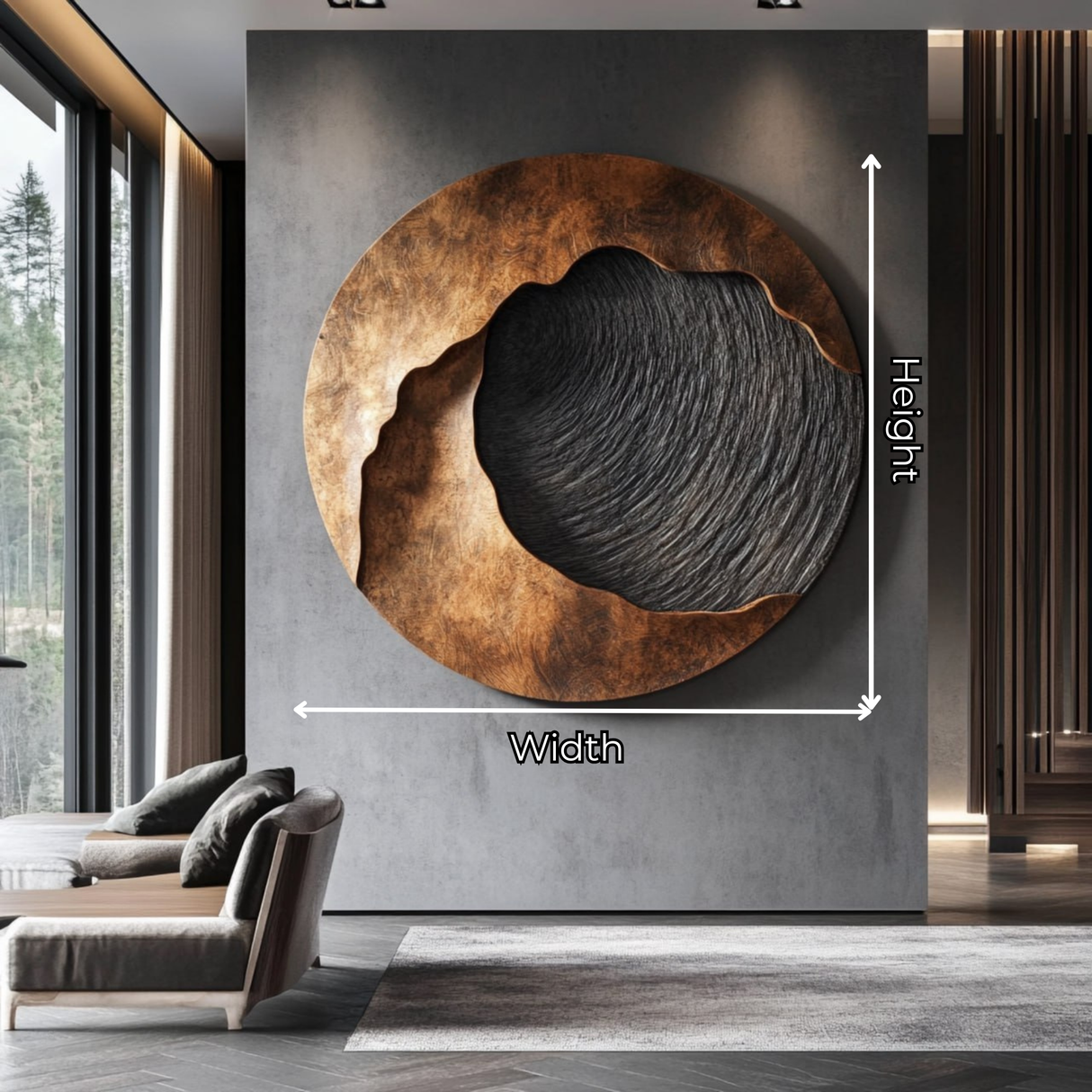 Handcrafted Solid Wood Wall Sculpture with Abstract Circular Relief Form