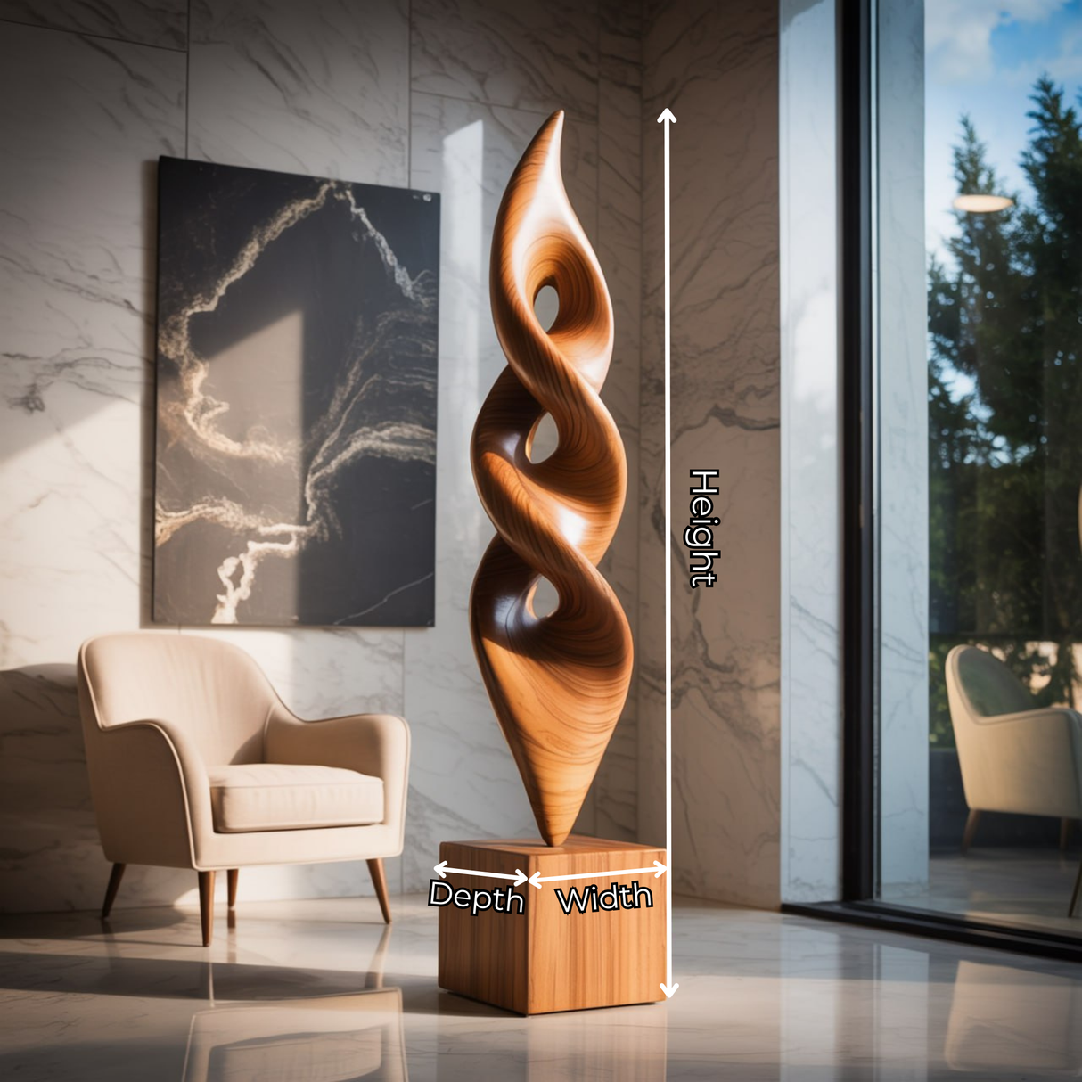 Handcrafted Solid Wood Floor Sculpture with Stacked Spiral Openings