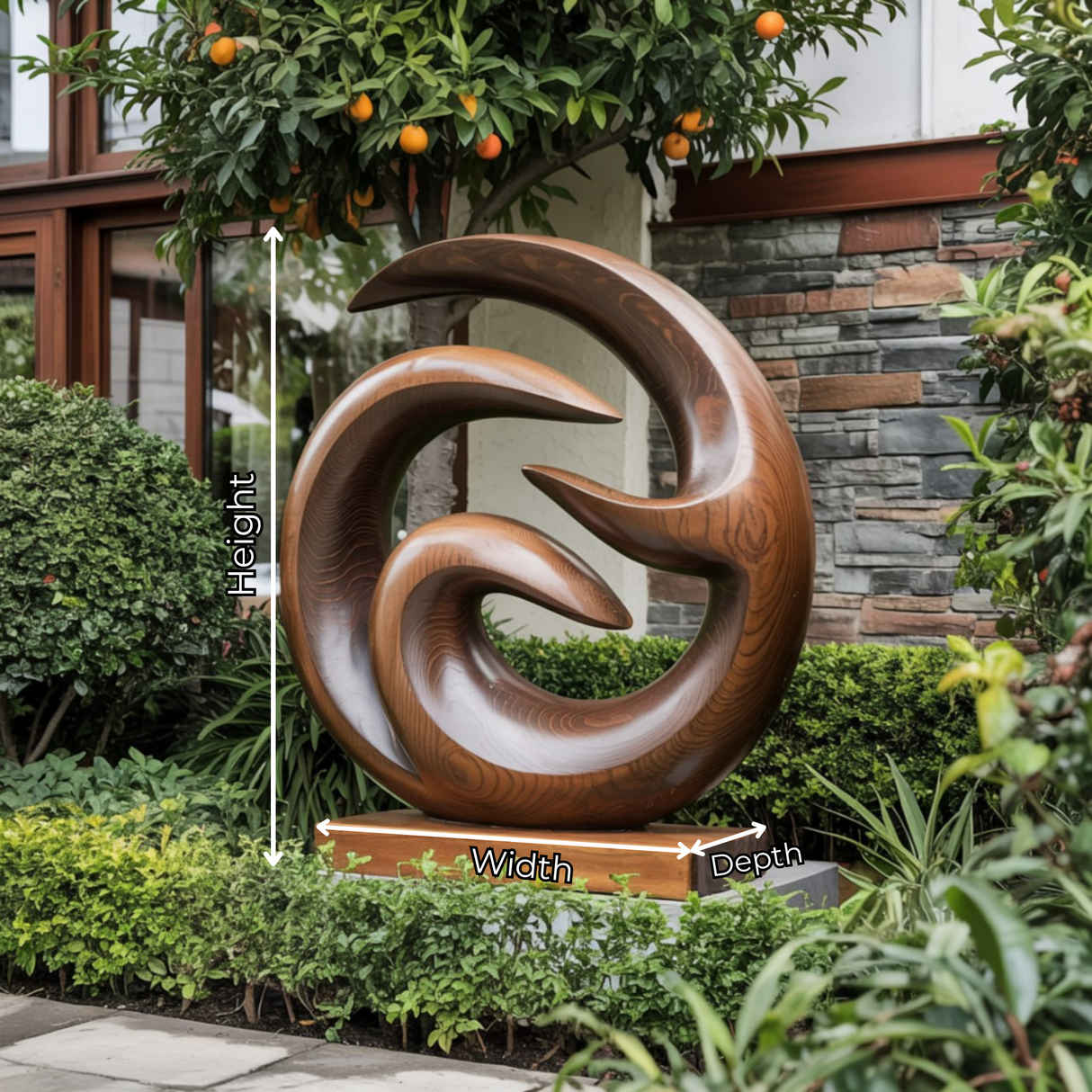 Spiral Harmony Solid Wood Garden Sculpture for Outdoor Landscape Decor