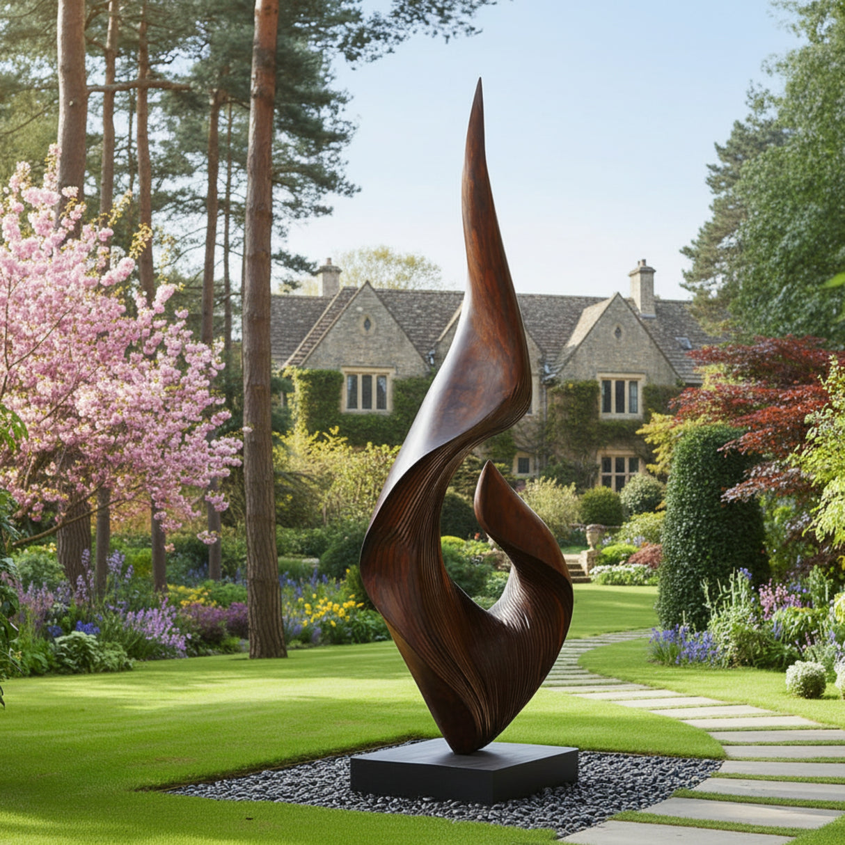 Monumental Solid Wood Abstract Sculpture for Garden and Estate Spaces