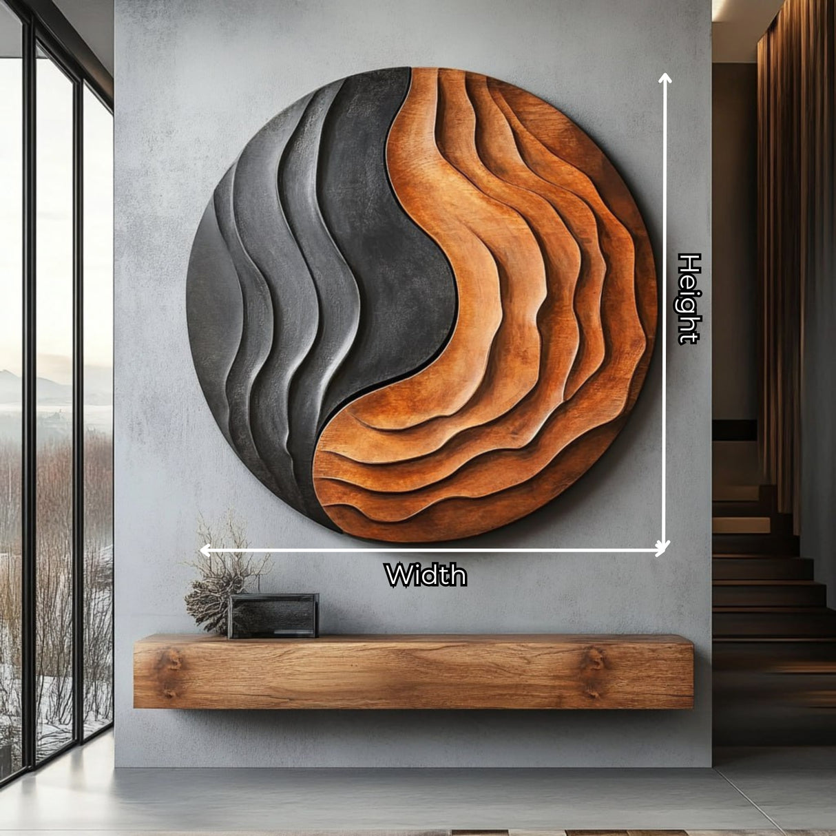 Solid Wood Wall Art with Flowing Contour Relief