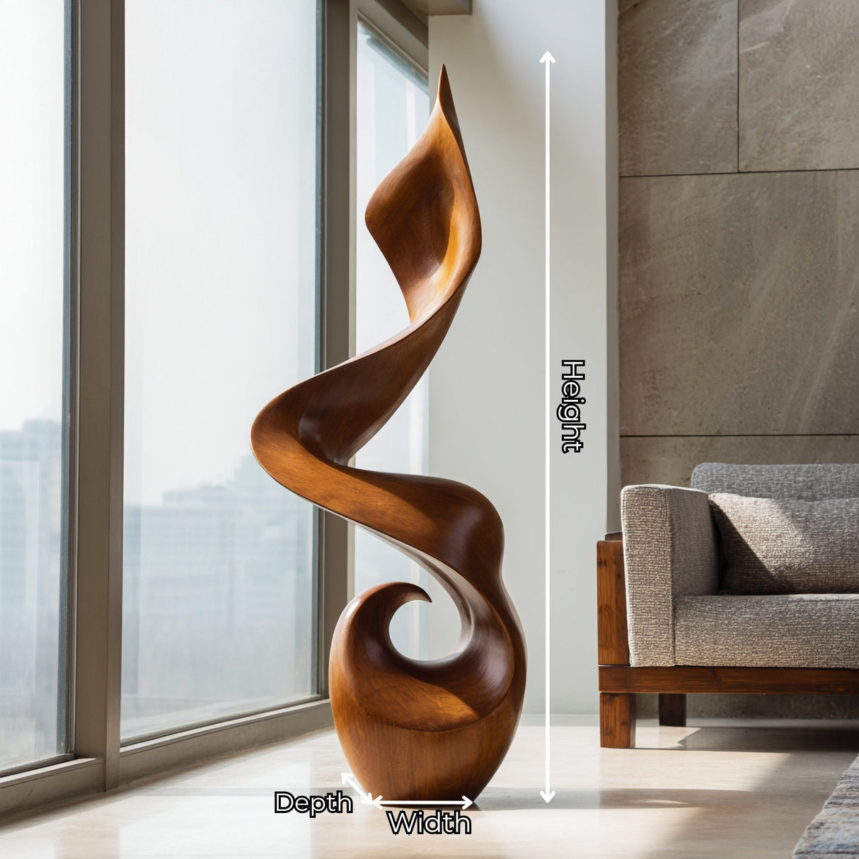 Modern Organic Solid Wood Floor Sculpture for Contemporary Interiors