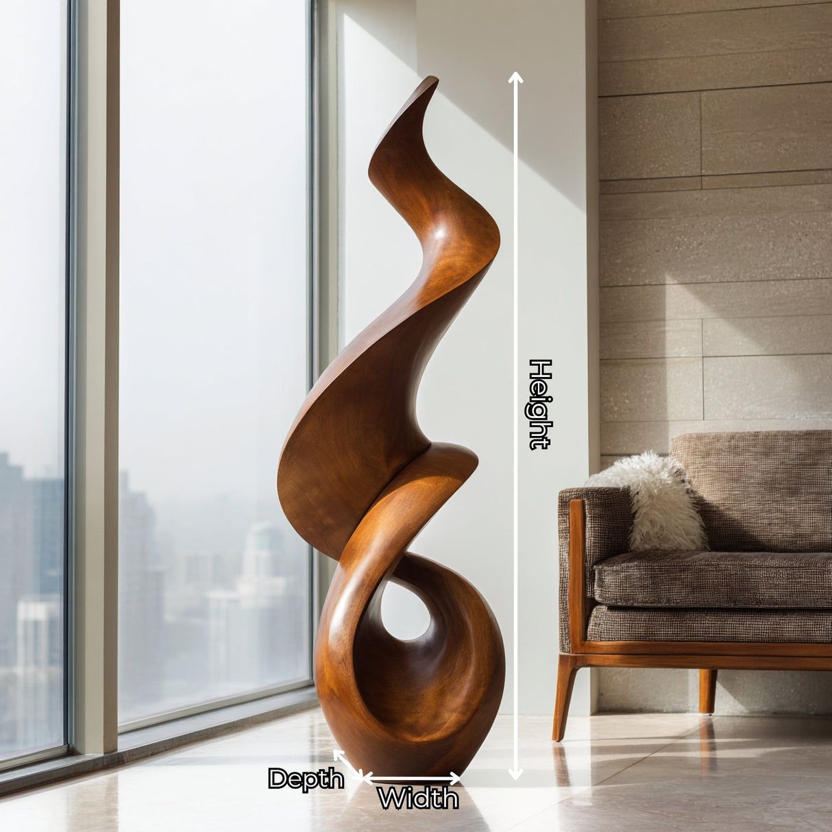 Abstract Solid Wood Floor Sculpture for Luxury Interior Display