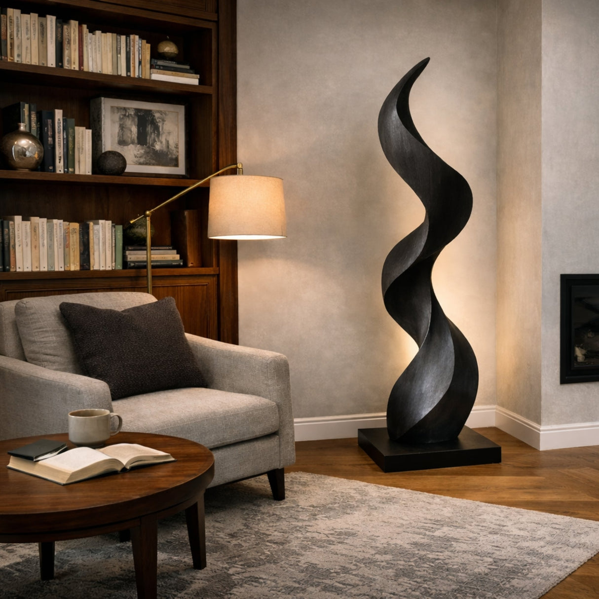 Hand-Carved Solid Wood Sculpture for Modern Interior Space