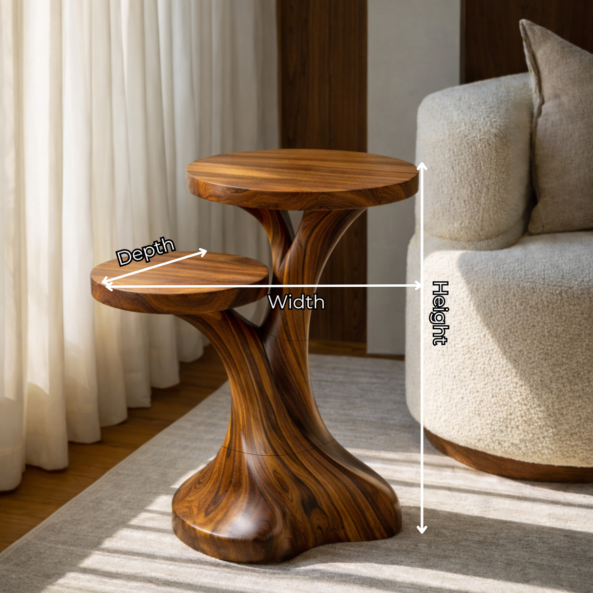 Solid Wood Two Tier Side Table Modern Sculpted Accent Piece