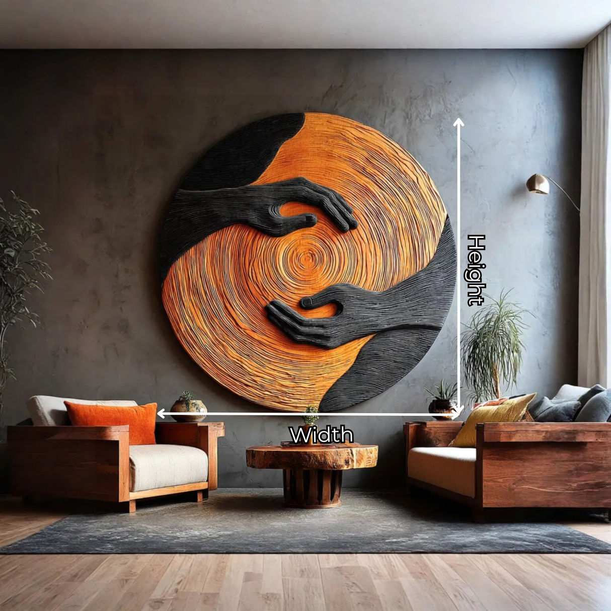Solid Wood Wall Art with Embracing Hands Relief Design