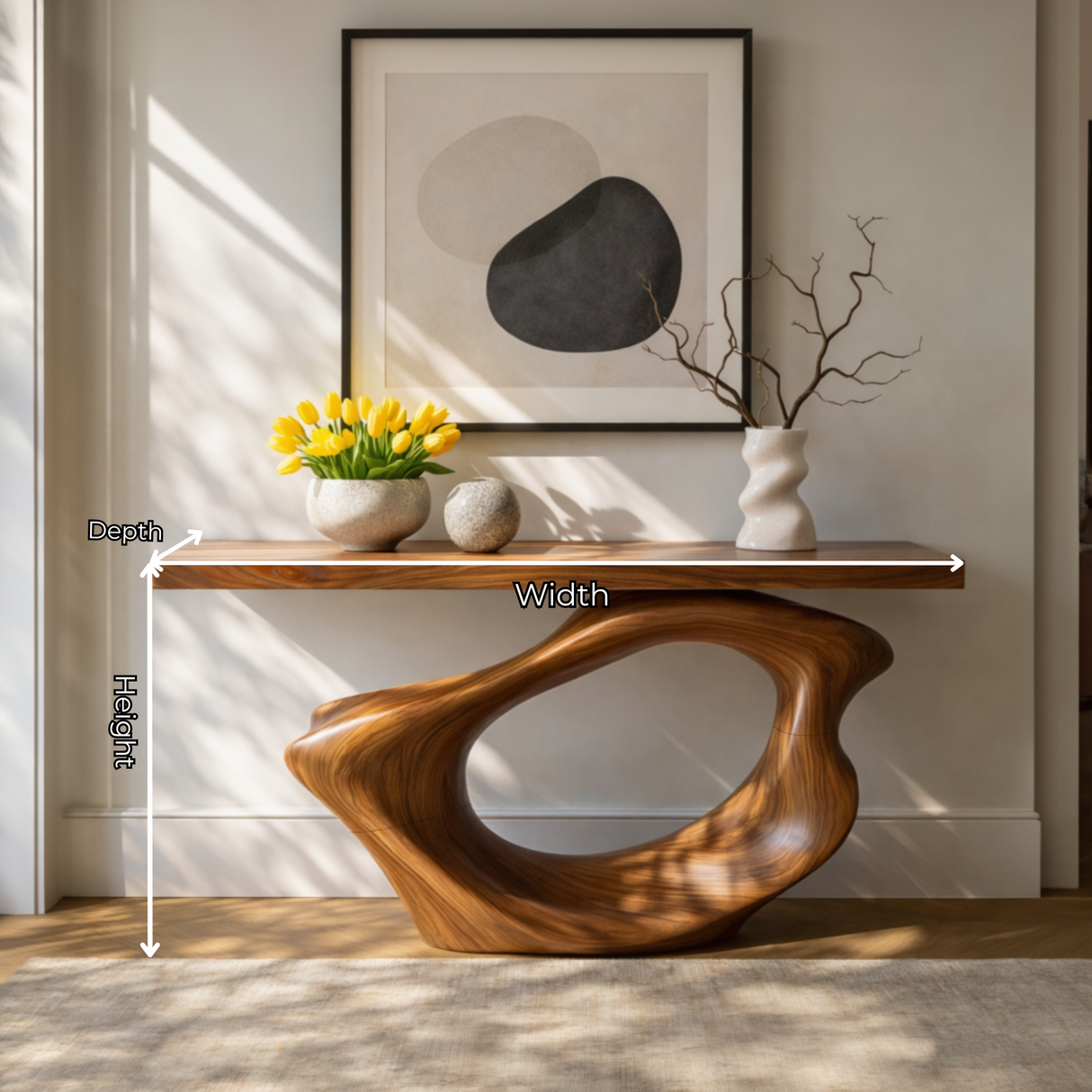 Wave Arch Sculptural Solid Wood Console Table with Hollow Asymmetric Base