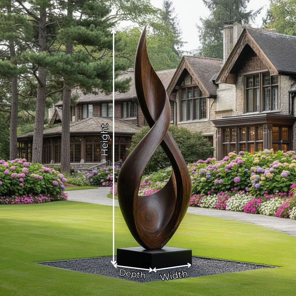Abstract Twisting Solid Wood Outdoor Garden Sculpture on Base