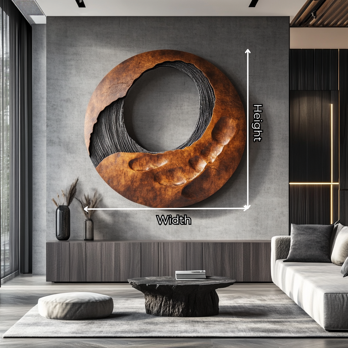 Large Organic Round Solid Wood Wall Sculpture for Modern Interiors