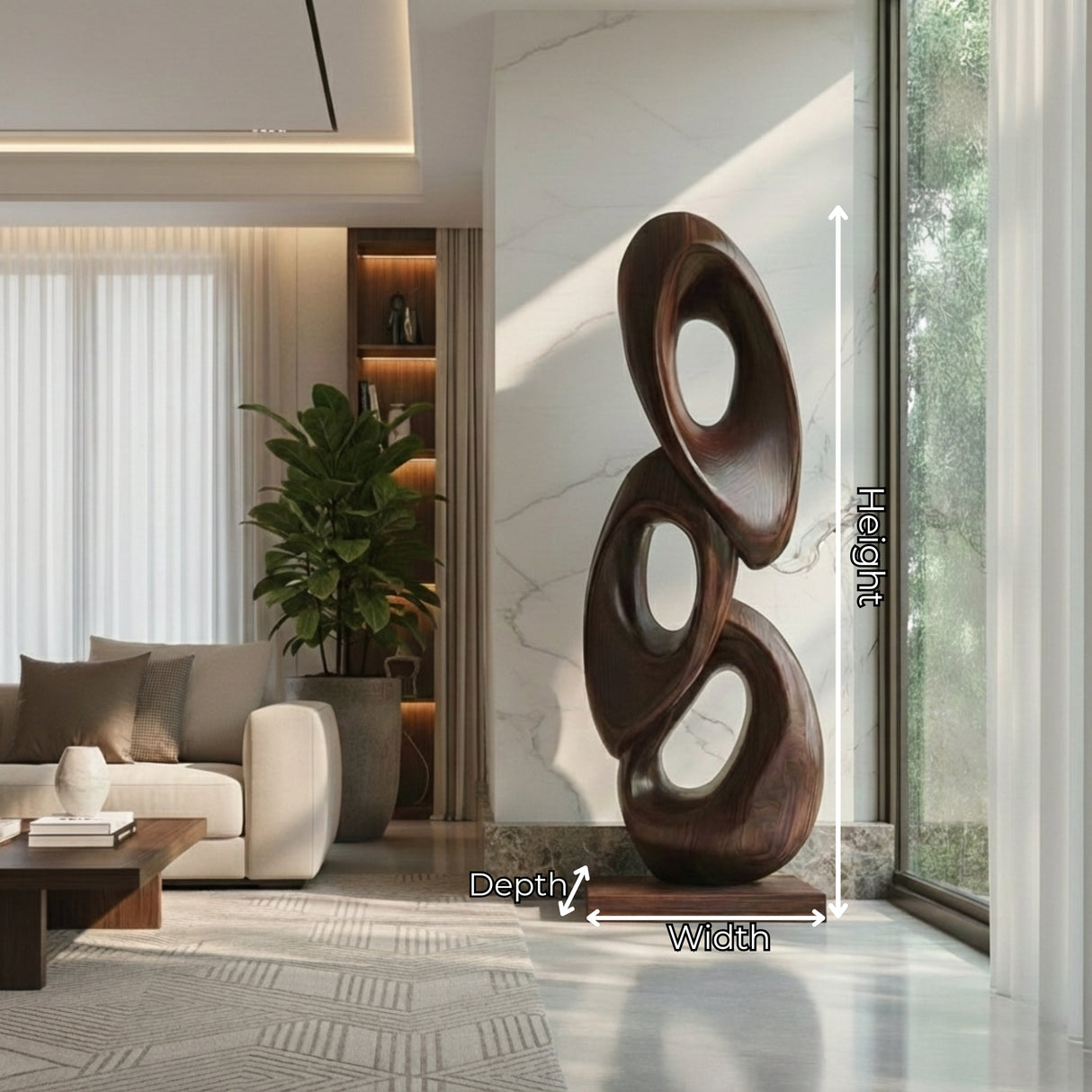 Abstract Loop Solid Wood Floor Sculpture for Modern Interiors