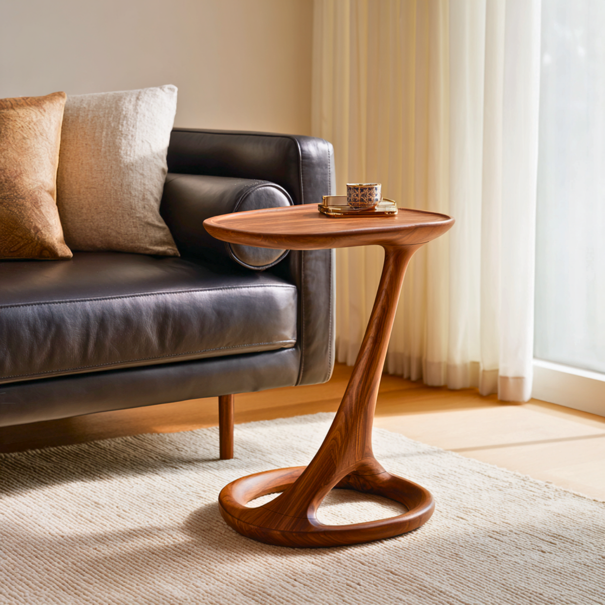 Modern Sculptural Solid Wood Side Table for Living Room Decor