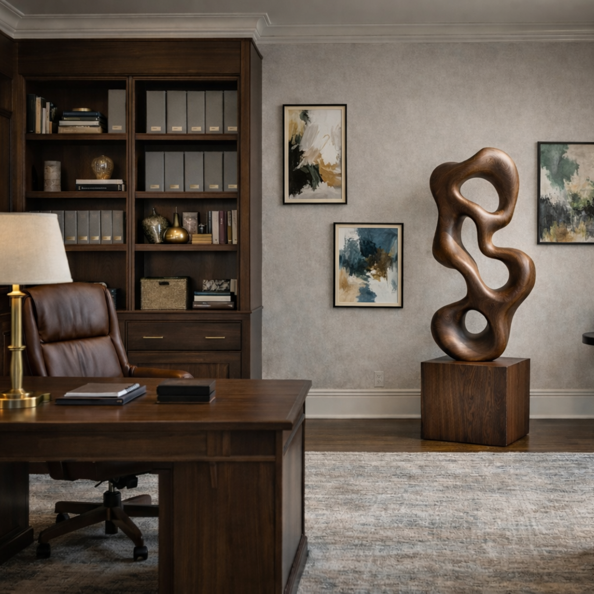 Hand-Carved Organic-Form Solid Wood Sculpture for Modern Interiors