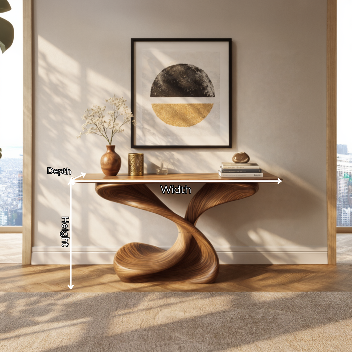 Sculptural Solid Wood Console Table with Helical Base