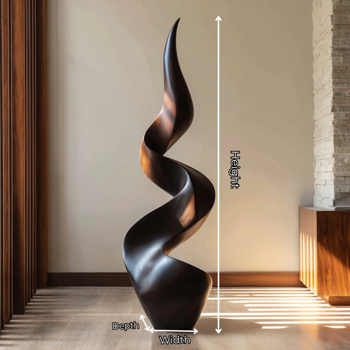Tall Sculptural Solid Wood Spiral Floor Art for Modern Interiors