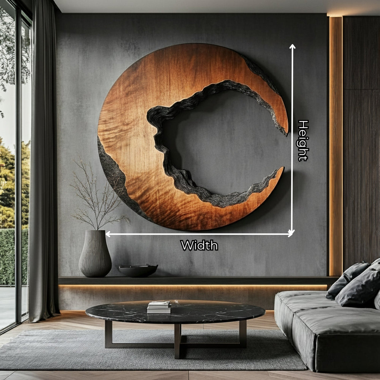 Carved Crescent Solid Wood Wall Sculpture for Contemporary Interiors