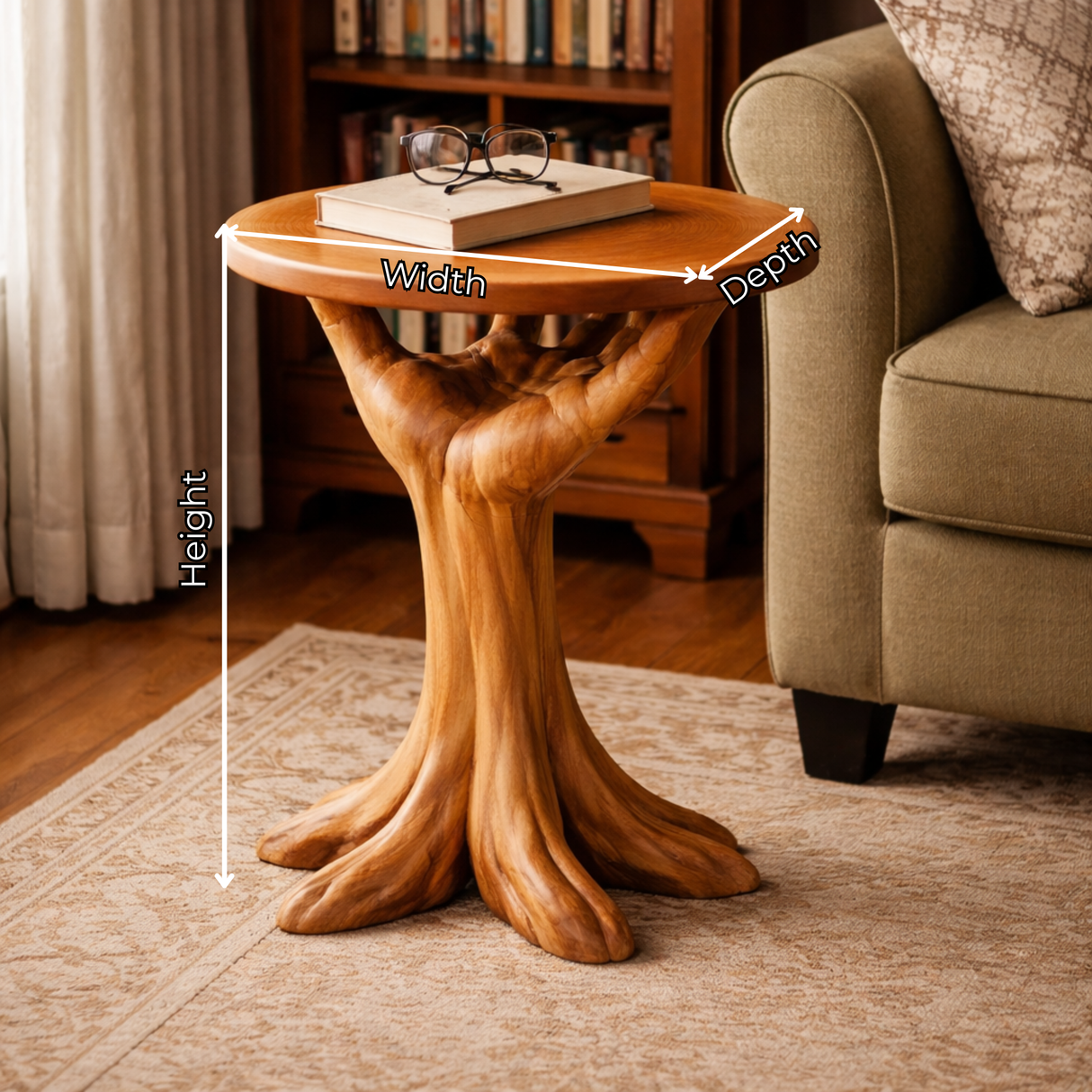 Side Table Solid Wood with Sculptural Tree Root Base for Living Room