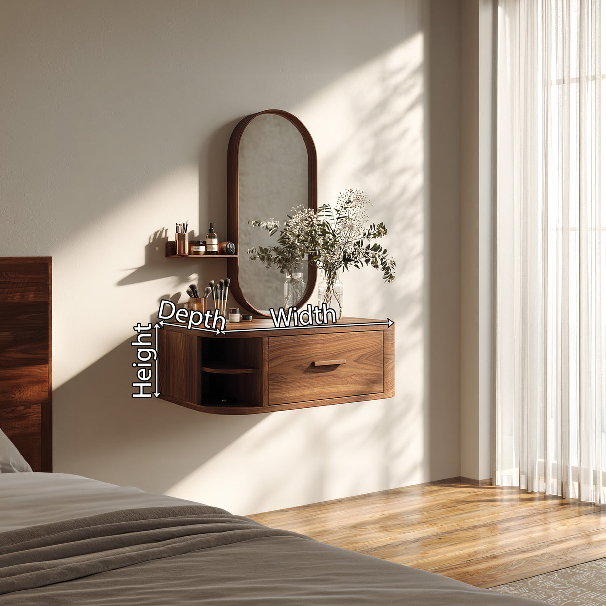Wall-Mounted Solid Wood Vanity Table for Modern Bedrooms