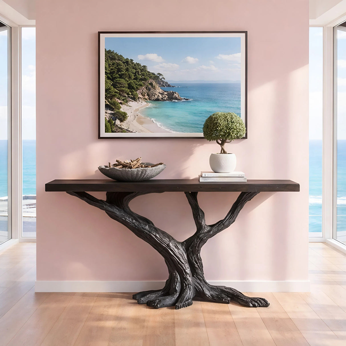 Solid Wood Console Table with Forked Branch Base