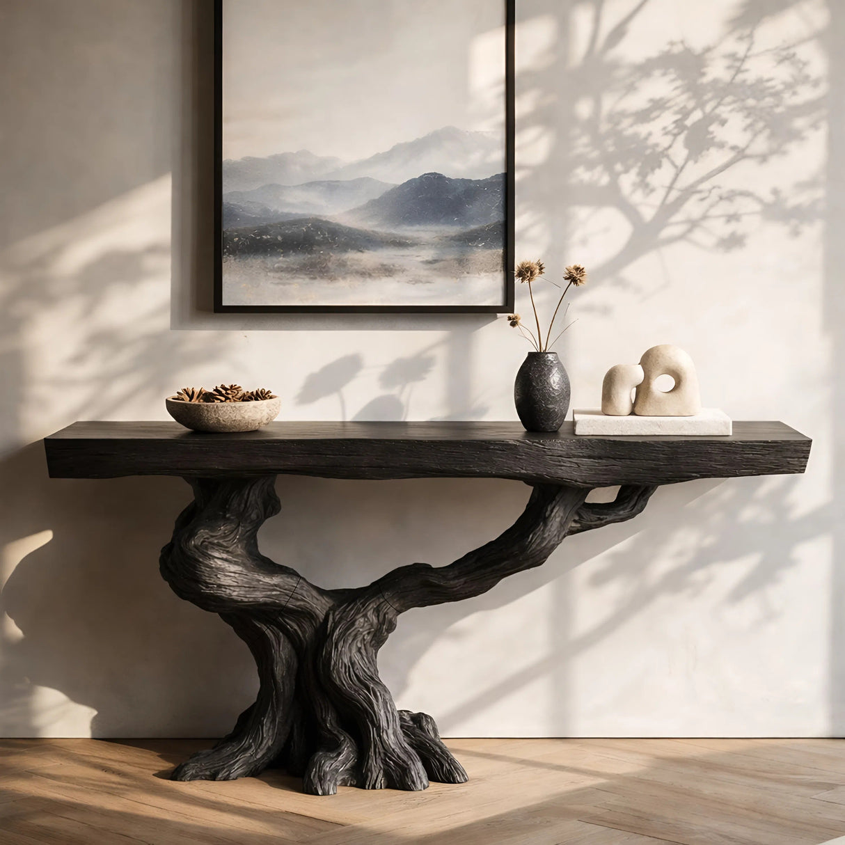 Blackwood Trunk Sculptural Console Table with Extended Branch Base