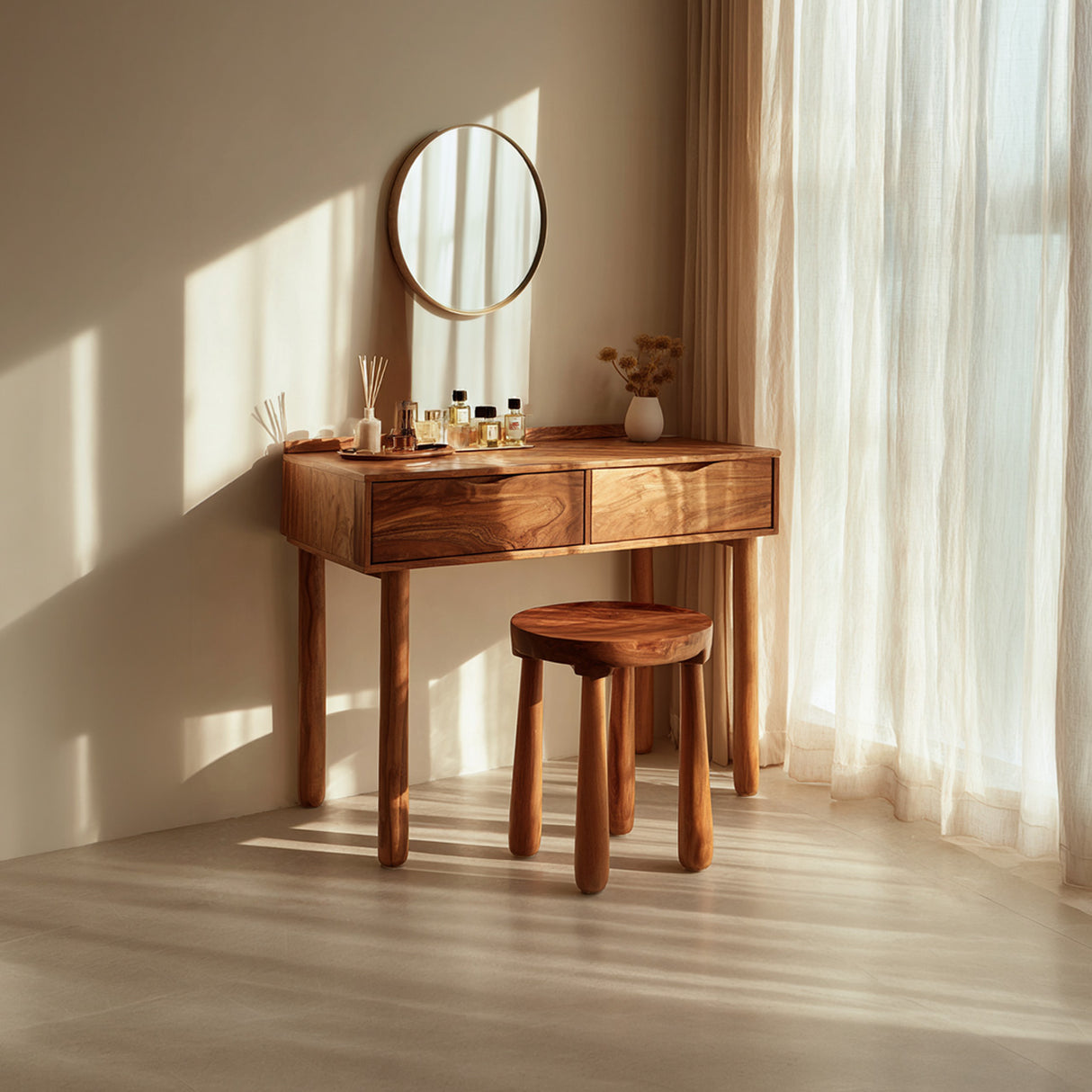 Handcrafted Solid Wood Vanity Table with Drawers for Cozy Modern Rooms