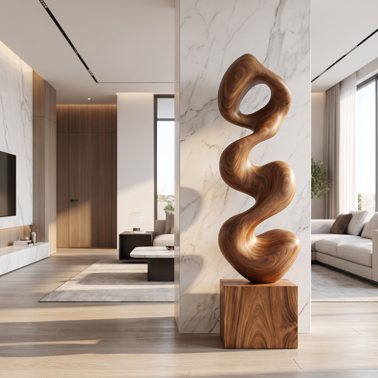 Organic Wave-Form Solid Wood Sculpture for Modern Living Room and Interior Spaces