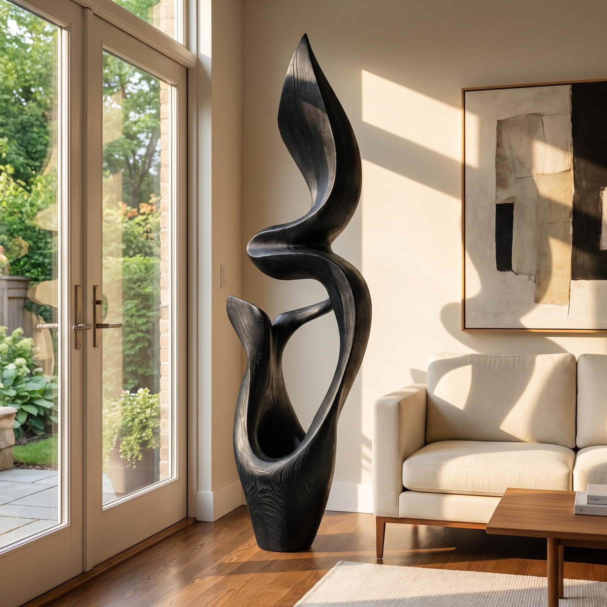 Organic Sculptural Solid Wood Sculpture for Modern Living Room Decor