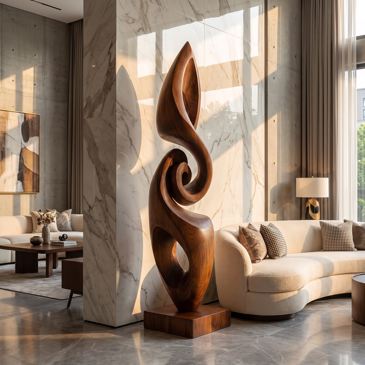 Modern Solid Wood Abstract Flow Sculpture for Living Room Art Display