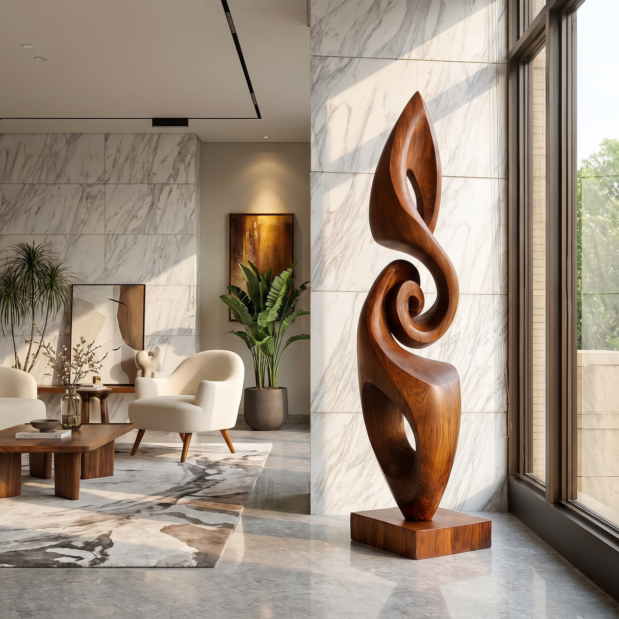 Modern Solid Wood Abstract Flow Sculpture for Living Room Art Display