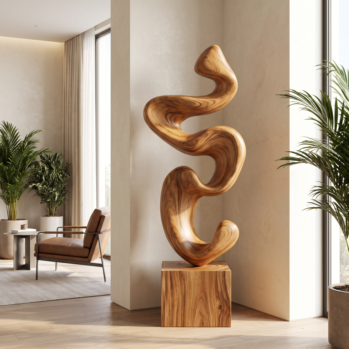 Modern Abstract Solid Wood Sculpture for Living Room Contemporary Organic Art