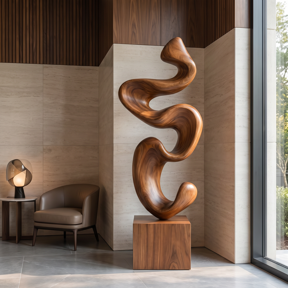 Modern Abstract Solid Wood Sculpture for Living Room Contemporary Organic Art
