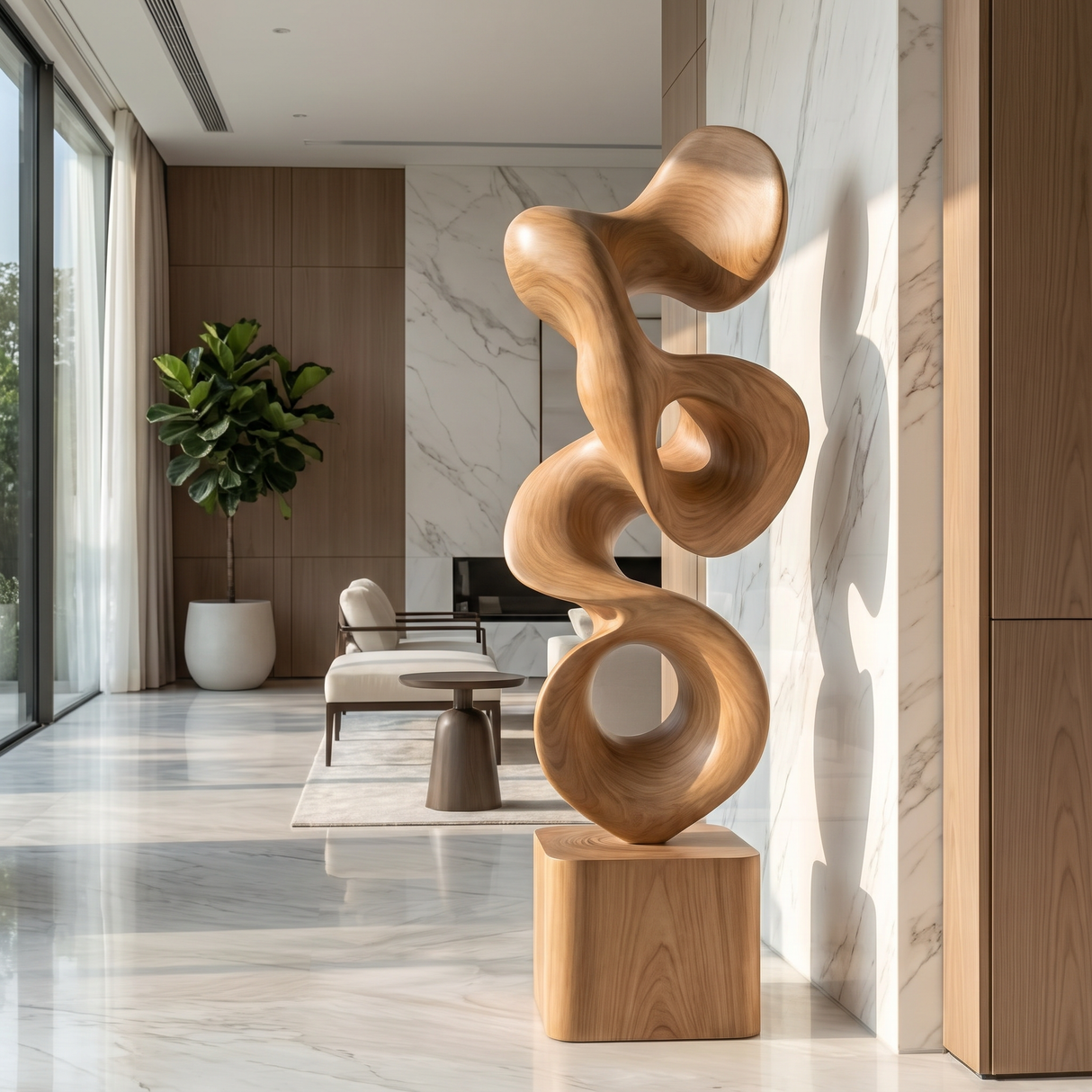 Modern Abstract Solid Wood Sculpture for Indoor and Outdoor Display