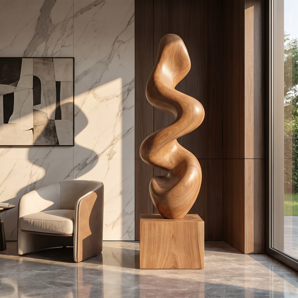 Contemporary Solid Wood Flow Sculpture for Living Room Accent Display